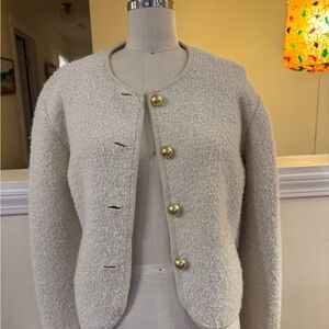 & Other Stories Cream Textured Blazer with Gold Buttons
